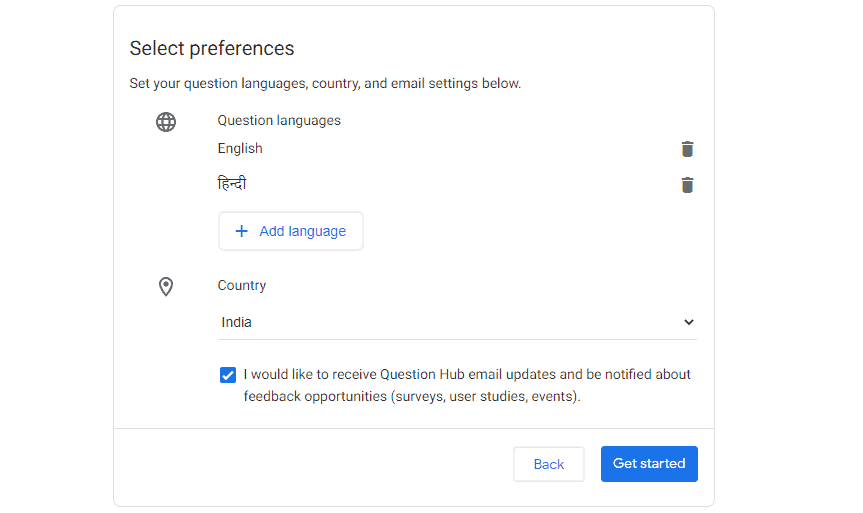 Select language of preference in Question Hub