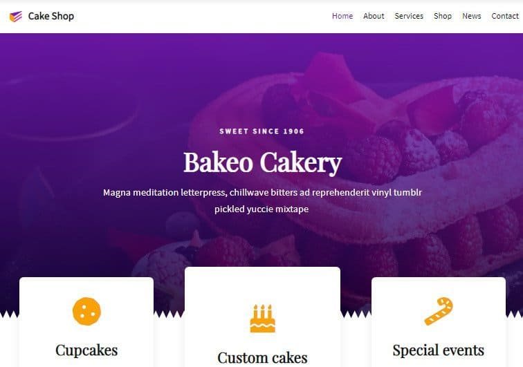 Cake Shop theme for WordPress bakery blog