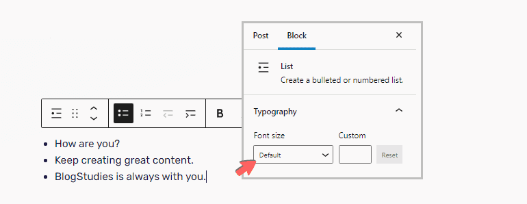 Resizing fonts in list block