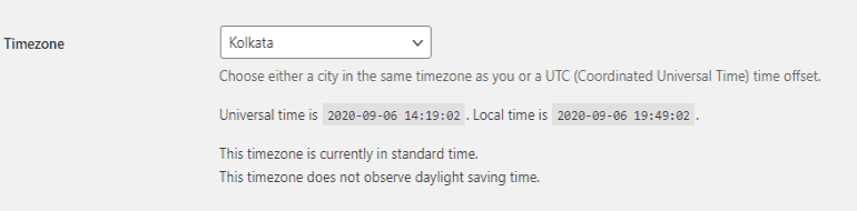 WordPress timezone settings