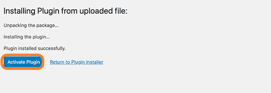 Activating WordPress plugin via uploading method