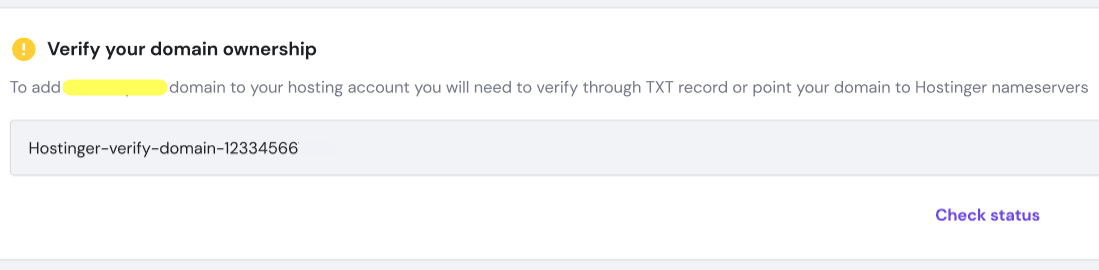 Verify domain name ownership in Hostinger for addon domain